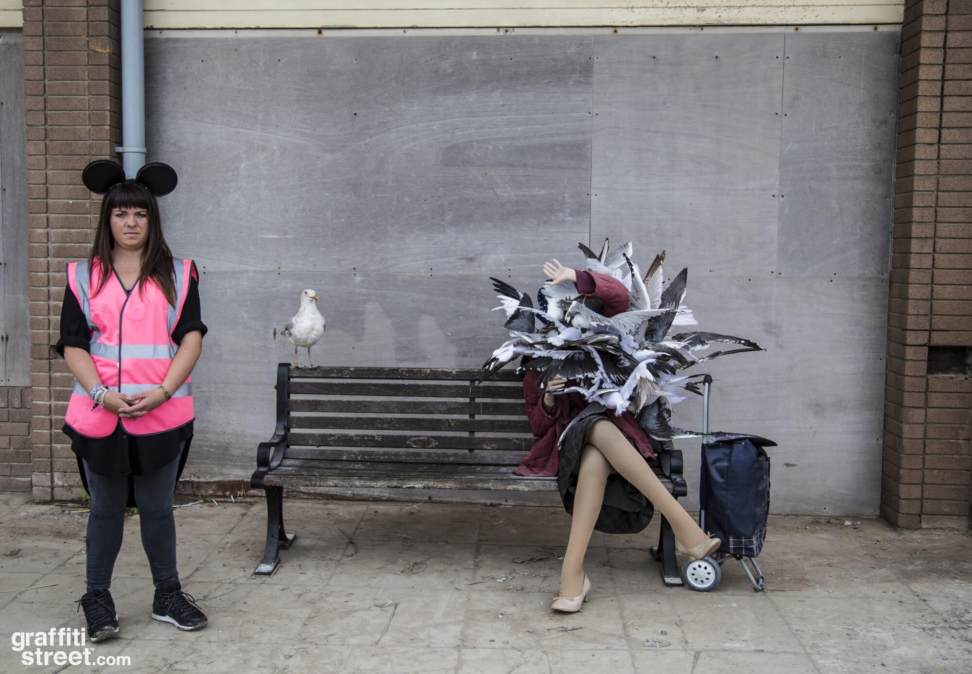 Banksy, Free stencil spray paint art sown at Banksy's theme park  “Dismaland” (2015)