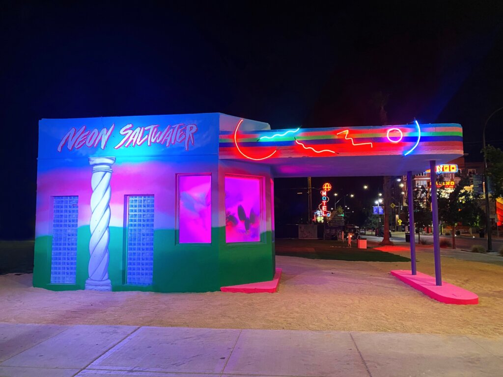 Digital Wallpaper of Neon Vegas sign at dusk, Downtown