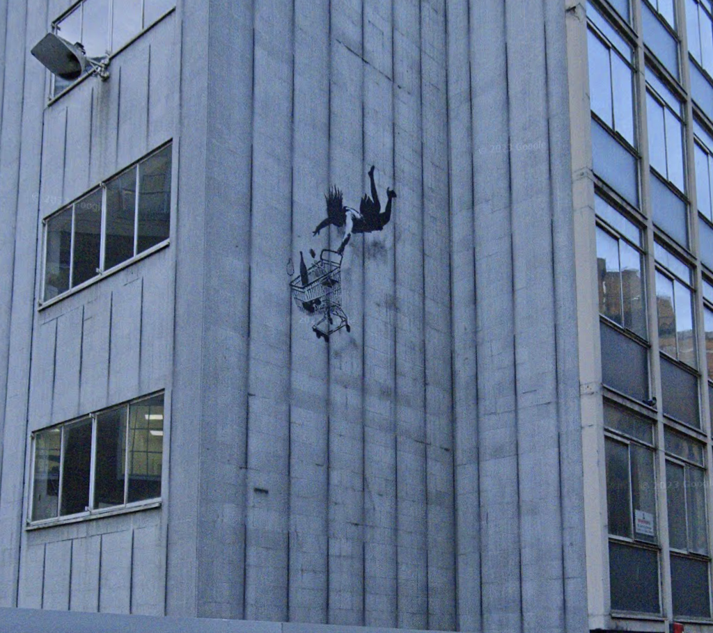 Banksy Shop Till You Drop mural in Mayfair London